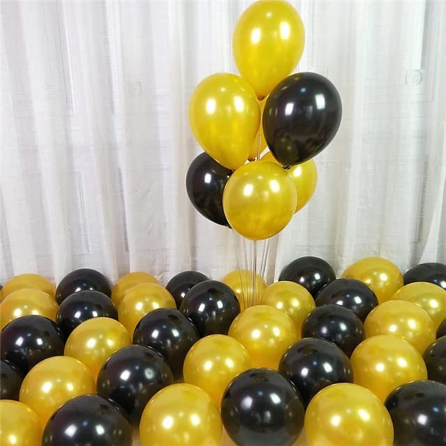 Flyloons Golden Black Balloons Pack of 50 for birthday decoration items also suitable for Anniversary, Wedding, Celebration, Party