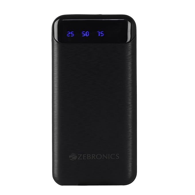 ZEBRONICS MB10000S4 Power Bank, 10000 mAh, 12W, Dual USB Output, Type C & Micro USB Input, Built in Protections, Percentage LED Display, Included USB to Type C Cable, Made in India