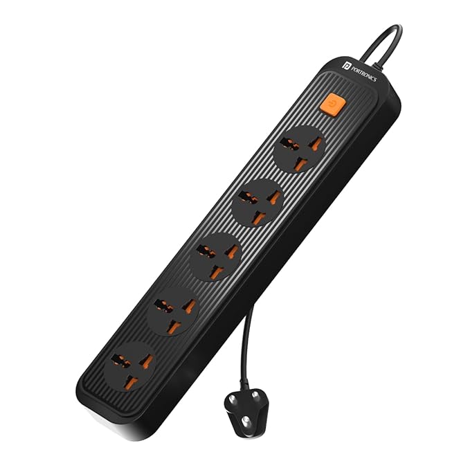 Portronics Power Plate 13 Multiplug Extension Board with 5 Power Sockets, 1500W, 2M Cord Length, Fire Proof Material, Short Circuit Protection(Black)