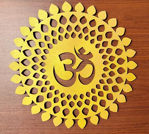 My Dream Carts Golden Om Round Decorative Wall Art Mdf Wooden Om Chakra For Temple, Living Room, Bedroom, Office, Hotel, Home Decor Items, Gift Item, Mandala Wall Hanging For House Decoration 20x20cm