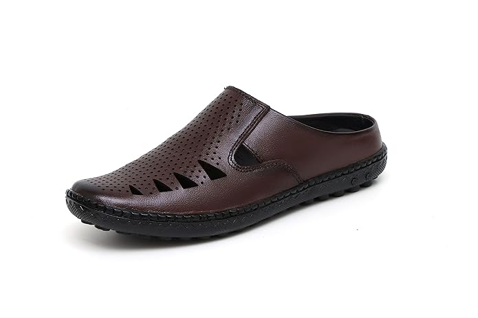 [Size: 7 UK] - ARAMISH Men's Genuine Leather Back Open Half Sandals