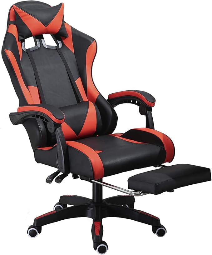 Careflection Gaming Chair with Footrest, Comfortable Computer Chair with Mesh Backrest, Adjustable Swivel Gaming Office Chair with Lumbar Support (Red)