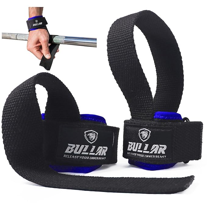 BULLAR Weight Lifting Wraps for Powerlifting, Strength Training, with Wrist Support,Ultimate Gripping for Bars (BLUE)