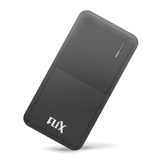 FLiX(Beetel) PowerXtreme 10,000mAh Slim Power Bank, USB C/Micro USB Input, Dual USB A Output, Compatible with iPhone 14 13 12 11 Samsung S22 S23 S21 Google Pixel 7 Oneplus (Black-P10)