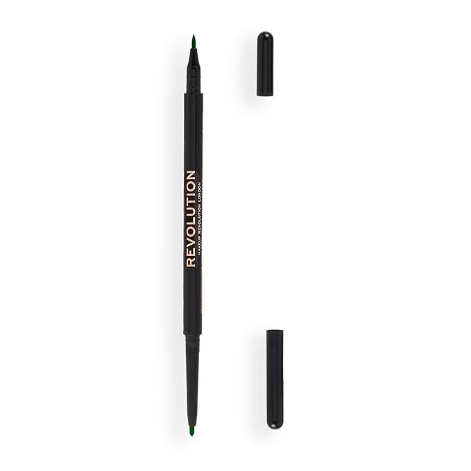 Makeup Revolution- Felt & Kohl Eyeliner- Green |Ultra Creamy and Pigmented texture | Smooth and buttery application |Smudge proof and long lasting | Built in smudger for smokey looks | 0.13gm