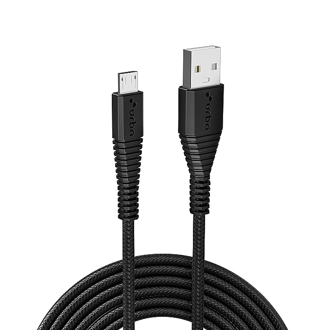 URBN USB Micro 3.4A Fast Charging Cable - 5ft, Unbreakable Nylon Braided, Quick Charge Compatible with Samsung & Micro USB Devices, Data Transfer, Tangle-Free - Black