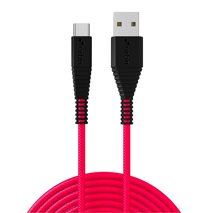 URBN USB Type-C 3.4A Fast Charging Cable - 5ft | Unbreakable Nylon Braided, Quick Charge Compatible with Samsung, OnePlus | Charge & Data Transfer | Rugged C-Type Cable for All Devices - Pink