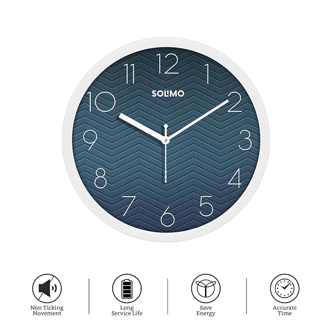 Amazon Brand - Solimo Plastic Analog Wall Clock, Quartz Movement, Silent Sweep, Stylish Embossed, Easy-to-Read Time Indicator (30 Cm X 30 Cm, Black)