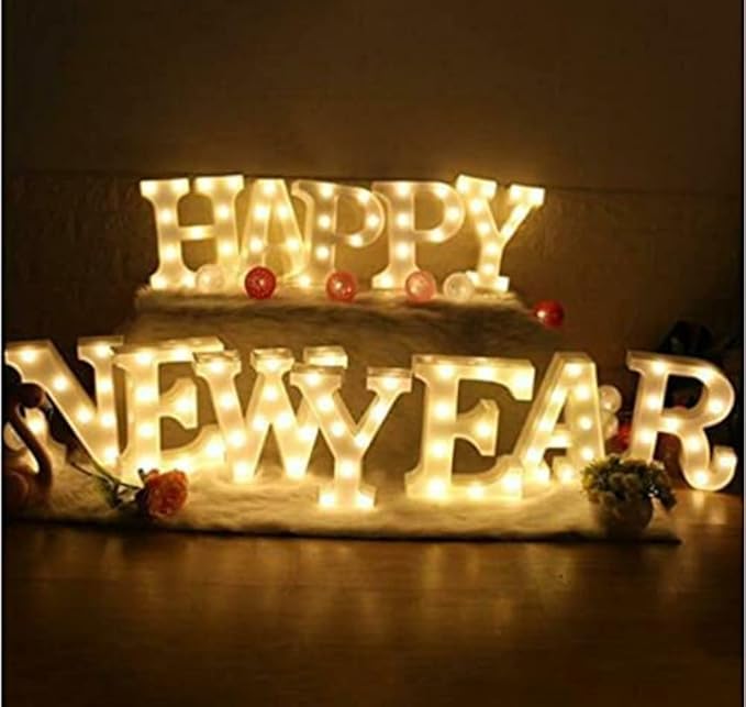 VRB Dec" Night Light LED Marquee Sign-Baby Light-Battery Operated Nursery Lamp, Decorative Light for Kid's Room/Party/Home/Wall Décor Party Light and Wall Lamp (Pack of 1) (Happy New Year)