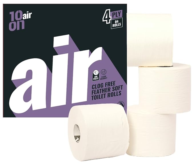 10on Air, Ultra Soft Toilet Tissue Paper Roll- 4 Ply, 200 Pulls each Roll - Pack of 4 Rolls (Total 800 Pulls)