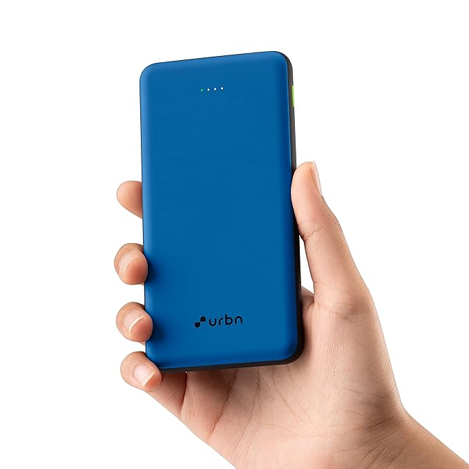 URBN Power Bank 10,000mAh - Ultra Slim, 22.5W Two Way Fast Charging, Triple Output, Dual Type C PD, 12 Layers Circuit Protection, BIS Certified, 6 Months Warranty Free Type C Cable - Bright Blue