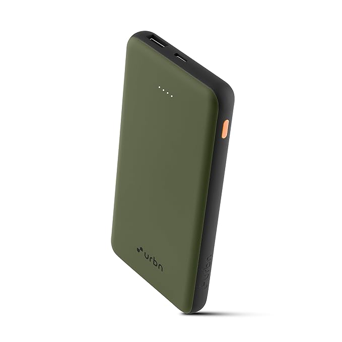 URBN 10,000mAh Ultra Slim Power Bank with Type C Dual Ports | 12W Fast Charging | 4-Layer Circuit Protection | BIS Certified | Made in India | 6-Month Replacement Warranty | Free Type C Cable | Camo