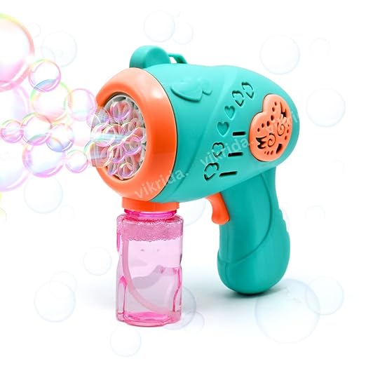 [Apply Coupon] - VikriDA Automatic Bubble Gun with Leak-Proof Design with 1 Bubble Solution - Outdoor and Party Toys for Kids - Green