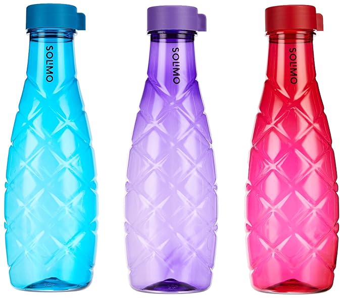 Amazon Brand - Solimo Polyethylene Terephthalate 1 Lt Water Bottle|Multicolor|Set Of 3 (Xing)