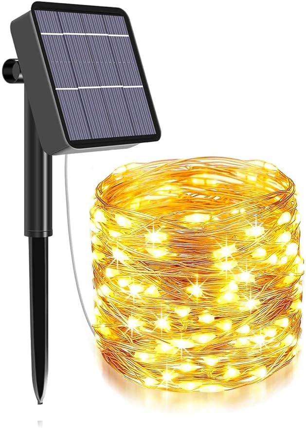 Lexton Solar String Lights Outdoor, 10M 100 LED with 800mAh Inbuilt Rechargeable Battery|IP65 Waterproof 8 Modes Copper Wire for Diwali, Christmas, Garden, Party,Patio, Tree (Warm White)