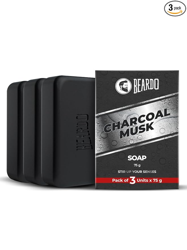 Beardo Activated Charcoal Musk Soap for Men, 75g x 3 | With Activated Charcoal | Deep Cleansing, Anti-Pollution | Refreshing | Removes Impurities | Removing Excess Oil