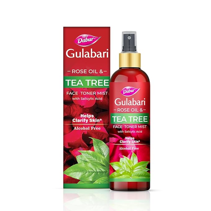 Dabur Gulabari Rose Oil & Tea Tree Face Toner Mist & Rosewater with Salicylic Acid - 100ml | Treats breakouts, blackheads, and whiteheads | Tightens and Refines Pores | Alcohol free