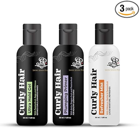 Curly Hair Plumping Primer, Gel Ultra and Refresher Mist Set | Frizzy and Curly Hair Products | Hair spray | Curly hair care | Magic hair care for curls | Created by Savio John Pereira (pack of 3)