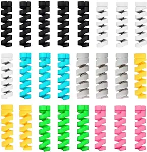 Sounce 25 Pcs Spiral Cable Protectors & Wire Protectors Spring Wire for All Wired Accessories for USB Charger, Data Cable, Headphones, MacBook, Laptop, Elastic Cord Saver (Multi-Color)