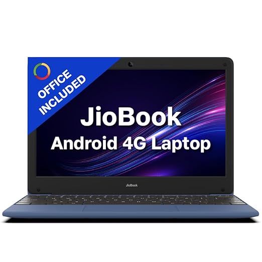 JioBook 11 Android 4G Laptop (Mediatek 8788 Octa-core 2 GHz/ARM Mali G72 MP3 @800 MHz/29.5cms 60 Hz/Thin and Light Laptop/ 4 GB LPDDR4/ 64 GB eMMC/JioOS/Dual Band Wi-Fi/Blue/ 990 GMS)/Office Included