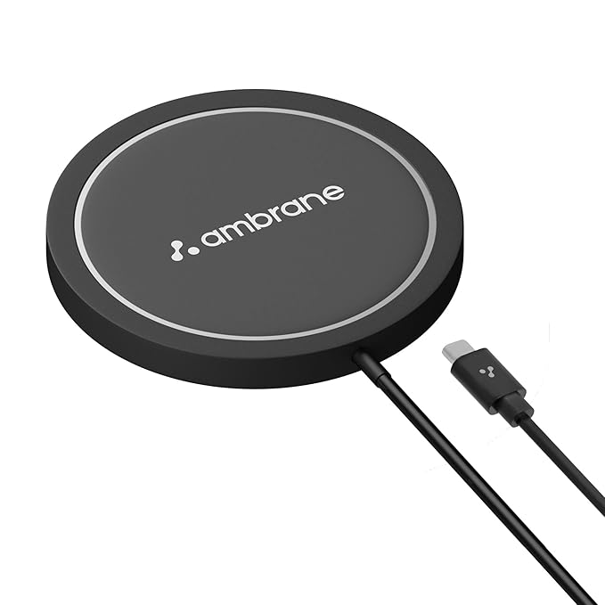 Ambrane MagSafe 15W Wireless Charging Pad for Apple iPhone 15/15 Plus/15 Pro/15 Pro Max, iPhone 14/14 Plus/14 Pro/Max, iPhone 13/12/11 Series and All Qi-Enabled Devices (AeroSync, Black)