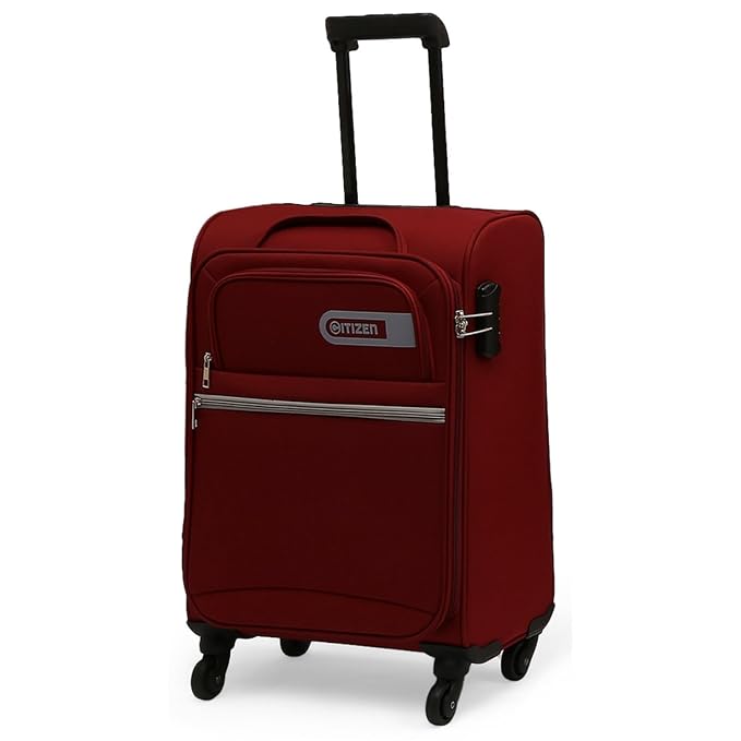 Citizen Journey Pulse Trolley Bag for Travel 57 cms Small Cabin Luggage Bag | Polyester Soft Sided Suitcase for Travel with 4 Spinner Wheel & Built-in Combination Lock (Maroon)