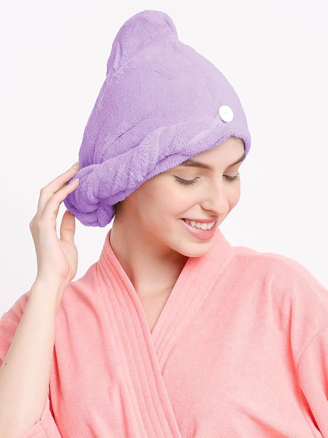 Cortina Microfiber Hair Towel Cap, Soft Absorbent Quick Drying Cap for Curly Thick Hair, Wrap Cap for Women Girls-Pack of 1,Purple