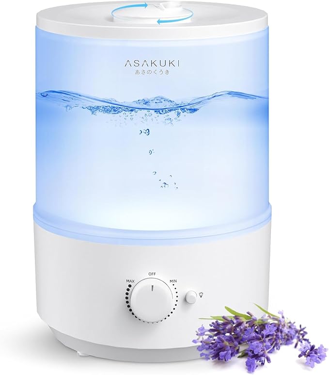 [Apply Coupon] - ASAKUKI Humidifiers for Bedroom, 3L Top Fill Cool Mist Humidifiers for Baby Nursery & Plants, 3-IN-1 Quiet Air Humidifier, Oil Diffuser & Night Light for Large Room Home, Auto Shut-off, BPA-Free, 30H