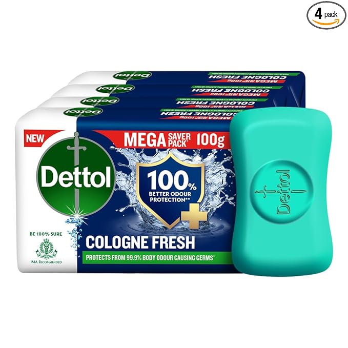 Dettol Cologne Fresh Bathing Soap Bar with 100% better odour protection- 100g Pack of 4, (400gm)