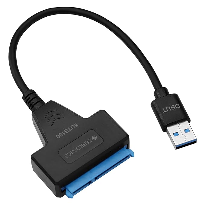 ZEBRONICS New Launch UTS100 USB 3.0 to SATA Adapter for 2.5 HDD/SSD with Plug & Play, Durable Material, Super Fast Transfer, Upto 5 Gbps, Black