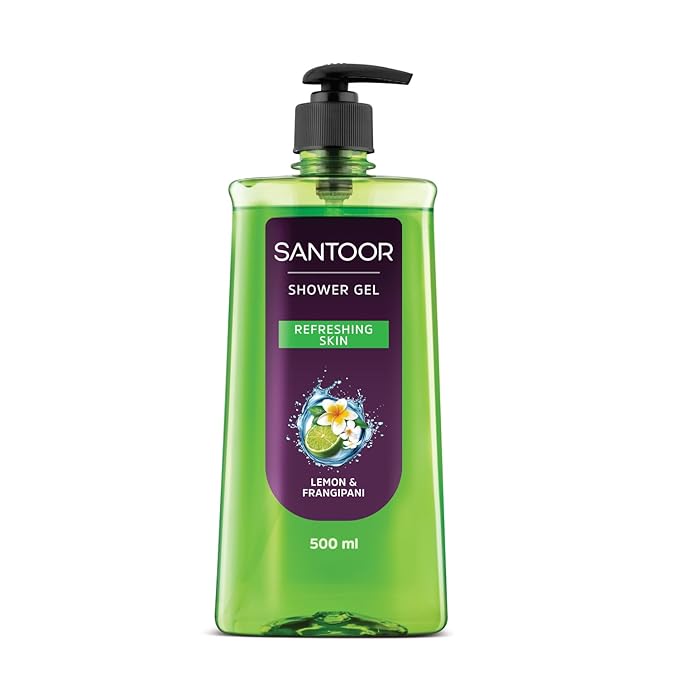 Santoor Refreshing Shower Gel With Natural Lemon & Frangipani Extracts| For Men & Women| For Soft and Fresh Skin| Suitable For All Skin Types| No Parabens| No Silicones| 500ml