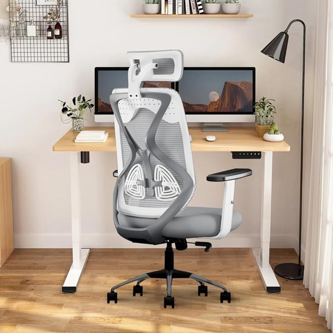 CELLBELL C190 Berlin Office Chair, High Back Mesh Ergonomic Home Office Desk Chair (Grey - White)