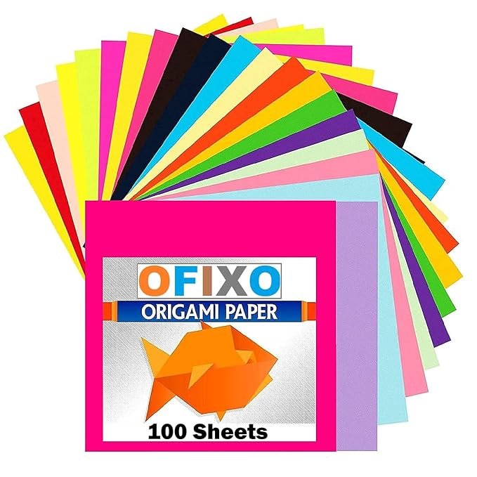 OFIXO DIY Square 100-Pcs Origami Paper Double Sides Solid Color Folding Paper Multicolor Kids Handmade Scrapbooking Craft Accessories Unruled 15 * 15 Origami Paper (Mixed Color)