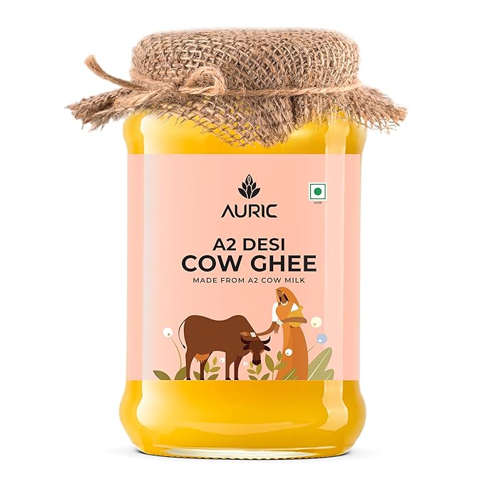 [Apply Coupon] - Auric A2 Bilona Desi Cow Ghee 1L/ 1.6 Kg- Vedic Bilona Method -Traditional Curd Churned -Lab Tested -Organically Made Danedar Ghee -Grass Fed Cow -Glass Jar