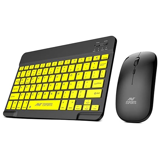 Ant Esports WKM11 Wireless Keyboard and Mouse Combo, Ultra Compact Slim Keyboard and Ergonomic Mouse for Desktop/PC/Laptop/Tablets and Windows 10/8/7, Build in Rechargeable Battery  -  Black Cyan.