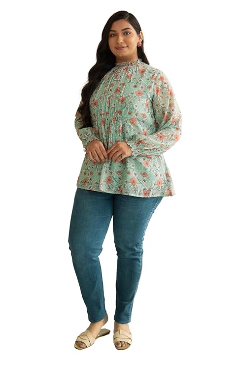 [Size: 2XL] - XL LOVE - By Janasya Women's Sage Dobby Georgette Floral Regular Top