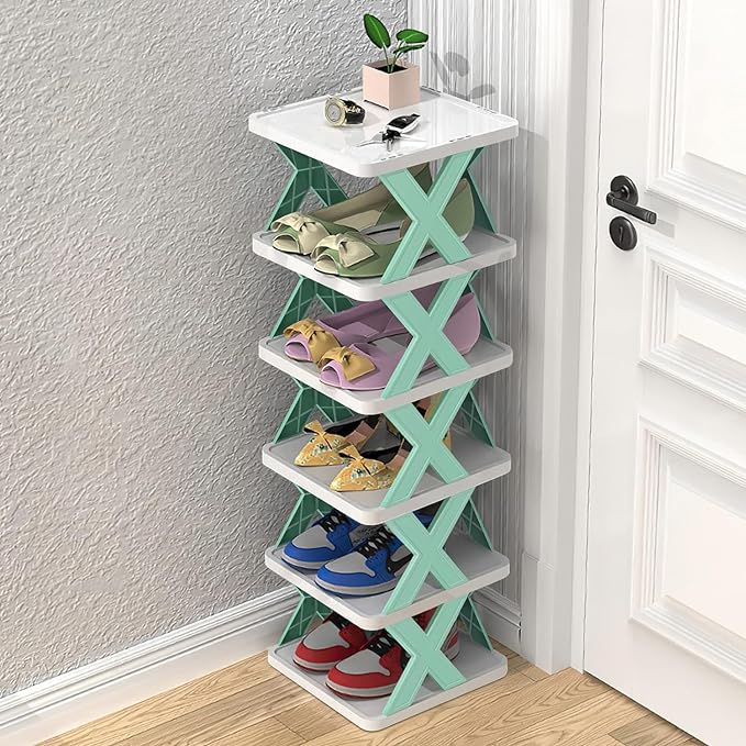 Black Olive Foldable Multi Layer Shoe Rack - Plastic Adjustable Space Saver Stackable Entryway Shoe Organizer for Closet Narrow Shoe Shelf Shoe Cabinet Free Standing Rack for Home, Office (5 Layer)