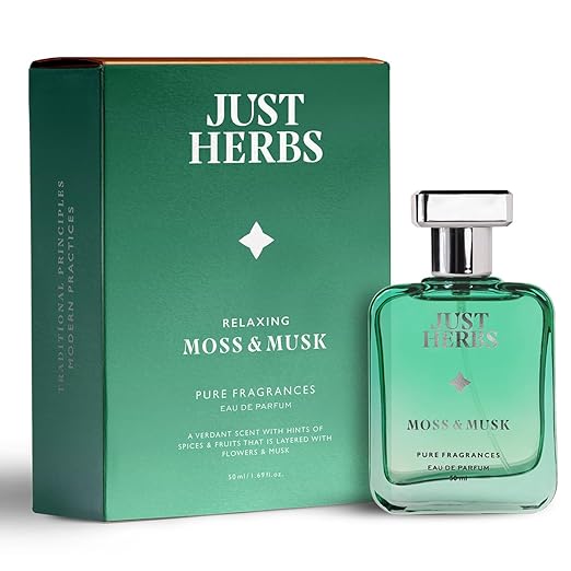 Just Herbs Relaxing Moss & Musk EDP Perfume for Men 50ml, Long Lasting Up to 8 Hours Pure Fragrance Eau Da Parfum Mens Body Spray