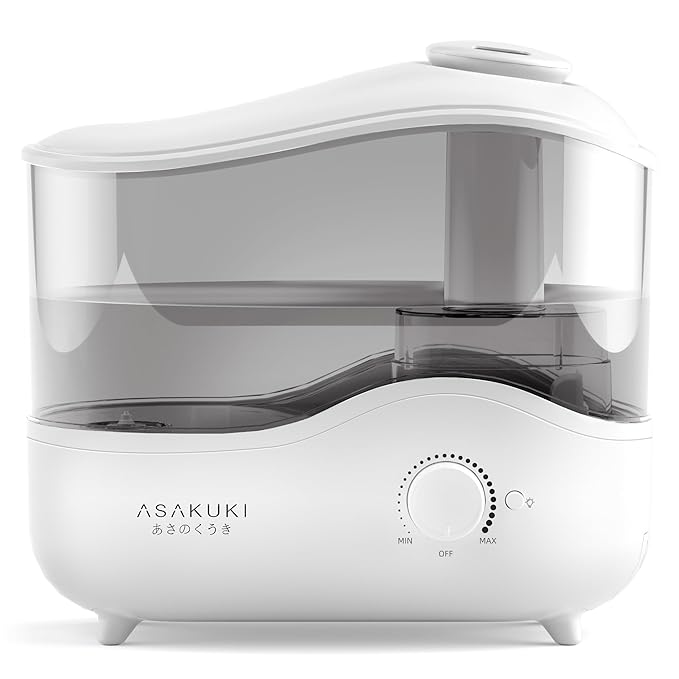 ASAKUKI Cool Mist Humidifiers for Bedroom - 4L Water Tank, Baby, Office, Quiet Ultrasonic Air Vaporizer, Adjustable Mist, 360 Nozzle Rotation, Auto-Shut Off, Humidifier Easy Fill and Clean -Grey