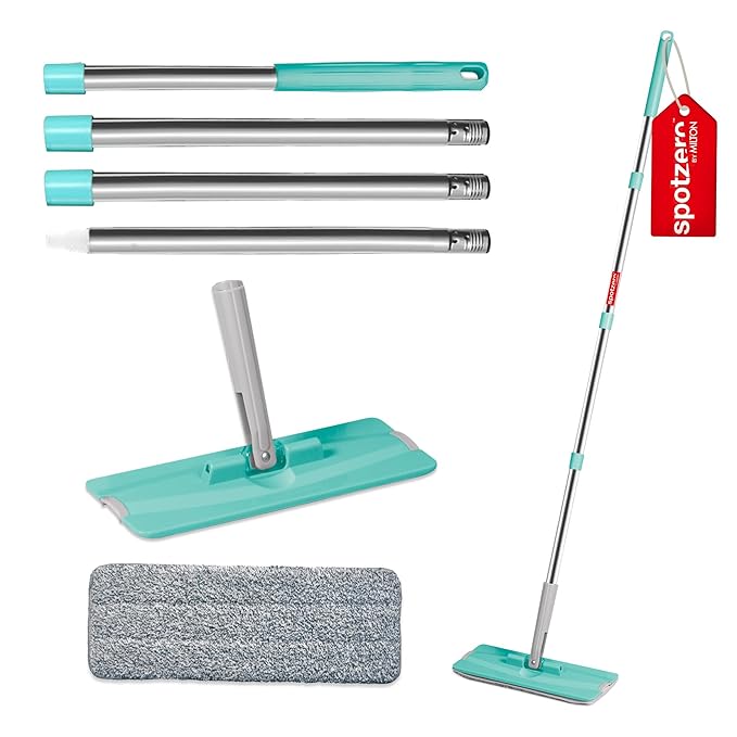 Spotzero By Milton Sterling Flat Mop Spares Set Handle with Microfibers Refill and Head