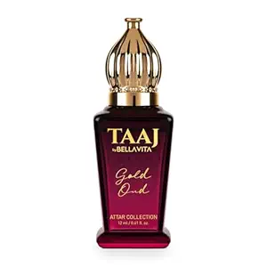 [Apply Coupon] - Bella Vita Luxury TAAJ Gold Oud Attar with Caramel, Rose, Jasmine & Orris for Men and Women, Non-Alcoholic Roll On, Long Lasting Fragrance, 12 ML