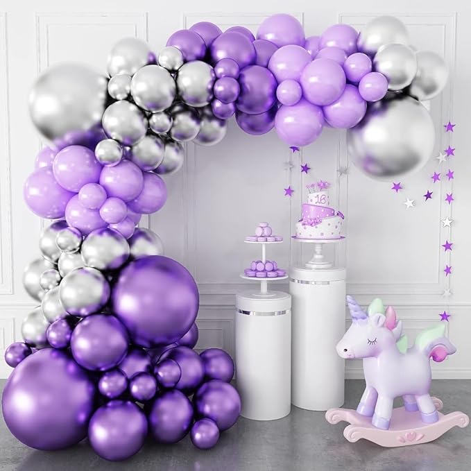 Chrome Balloons, 30 pcs Purple Silver Chrome Metallic Balloons for Birthday Decorations, Anniversary, Engagement, Wedding Decorations, Baby Shower, Party Decorations (30 Pcs, Puple P Silver Ch)