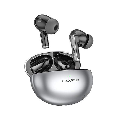 Elver Buds X - Dual ANC+ENC, Dynamic Drivers with 32dB ANC with 4 mics, 50+HRS Playback, True Light Sensor, Intuitive Touch Controls, BT v5.3, Wireless Charging & Type-C Fast Charging,(Metallic)