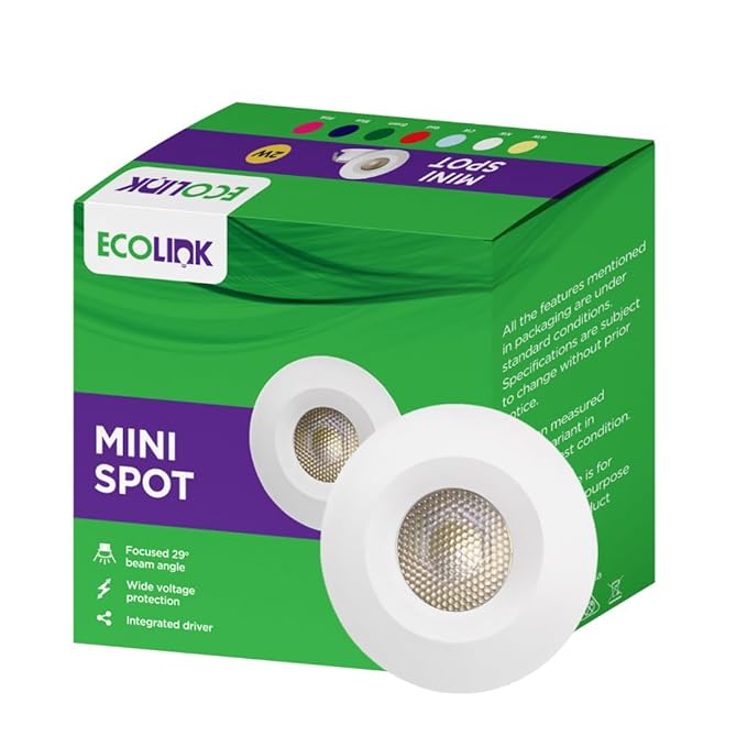 EcoLink 2W LED Spot Light | Mini Spot Light for Display & Home Decoration | Cut Out: 35mm, Color: Green, Pack of 1