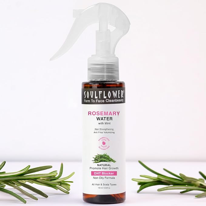 [Apply Coupon] - Soulflower Rosemary Water spray with mint| For Hair growth, Hair fall control, Scalp health, Hair damage protection, Anti frizz| Rosemary, Niacinamide & peppermint Oil | Men & Women | 100ml