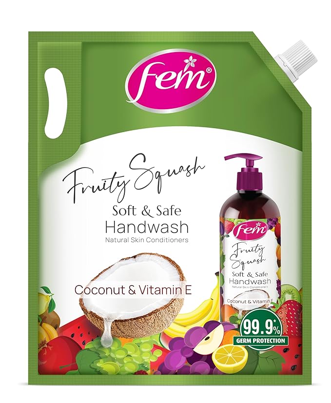 DABUR Fem Fruity Squash Soft & Safe Handwash - 1500Ml|Enriched With Goodness Of Coconut Milk & Vitamin E|Long Lasting Fragrance