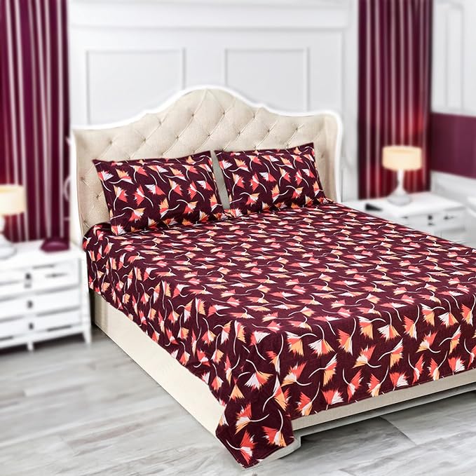 Status Contract Spring Summer Collection-2024 Cotton Rich Double Bedsheet with 2 Pillow Covers for Bed Room, Home, Hotel-120 GSM (Maroon)