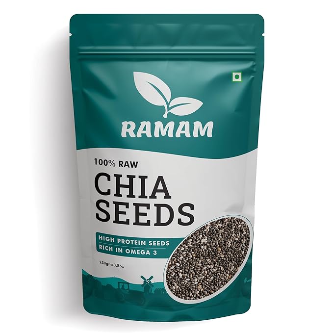 Ramam Chia Seeds for Weight Management -100% Clean Superfood | Rich in Omega-3, Protein, Fiber & Calcium | Gluten-Free | Ideal for Weight Loss, Heart Health & Healthy Snacks | Versatile for Eating & Baking - 250g