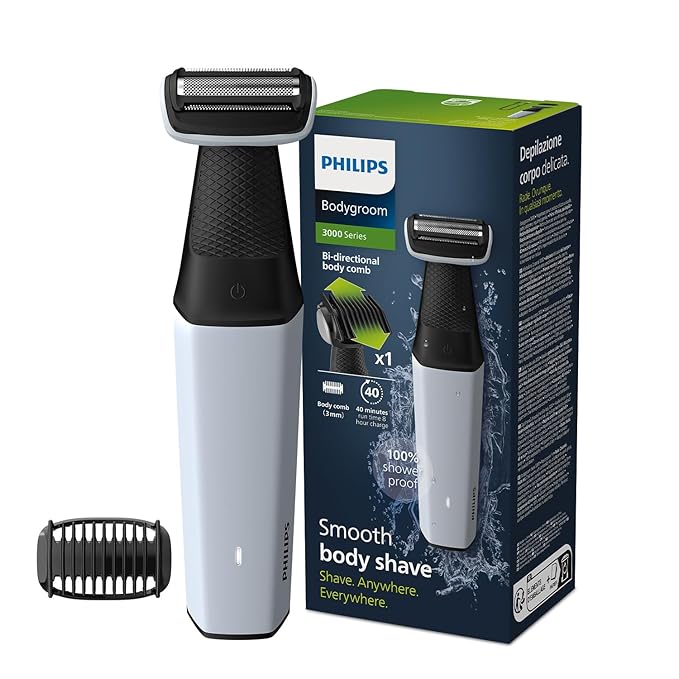 Philips Body Trimmer for Men-Clinically Tested for Sensitive Skin I Patented Pearl Tip & Hypo allergenic foil I Skin Safe Grooming I Trim or Shave Basis Your Style I Showerproof I 3 Year Warranty -BG3007/01