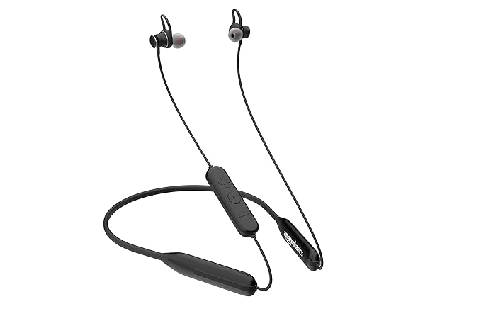 amazon basics Bluetooth 5.0 Neckband, IPX-6 Rated, Up to 42 Hours Playtime, Magnetic in Ear Earbuds, Voice Assistant, Dual Pairing (Black)